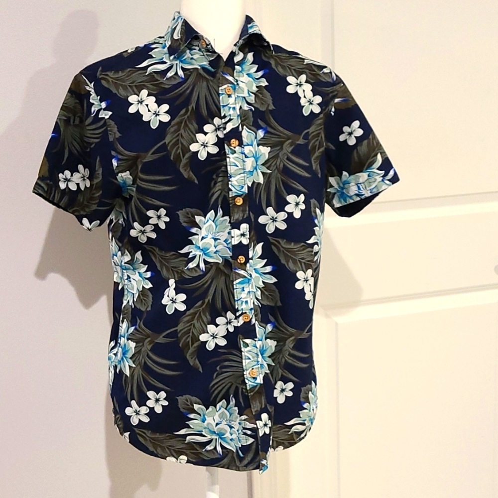 Mens casual floral shirt beach summer cruise slim fit
